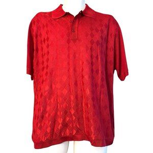 Saint Lorenzo Men's 3X Burgundy Dark Red Geometric Textured Knit Polo Shirt